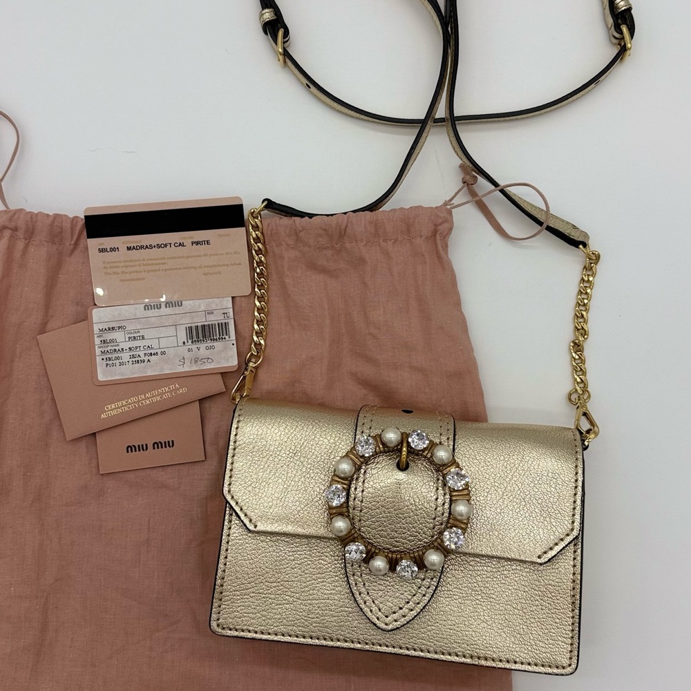 Authentic Miu Miu madras Metallic gold leather small crossbody bag